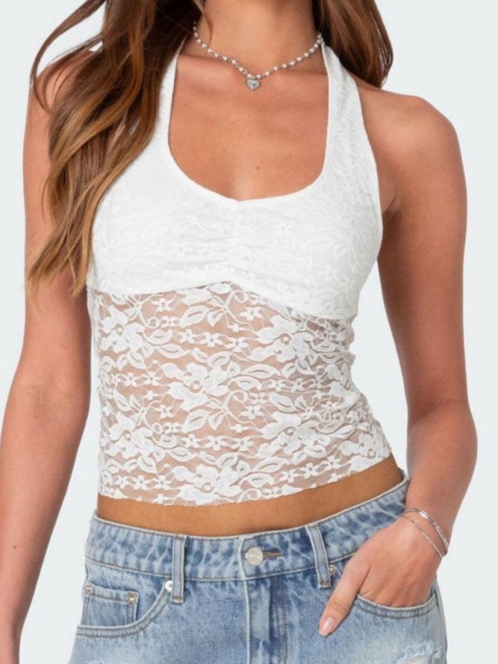 Edikted White Lace Halter Top